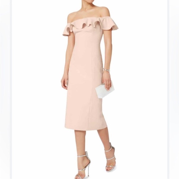 NWT JAYGODFREY Rollins Off shoulder ruffle top midi dress pink rose 2 - Picture 4 of 16